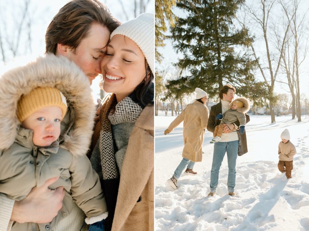 Winter snowy family photos in Lombard Illinois