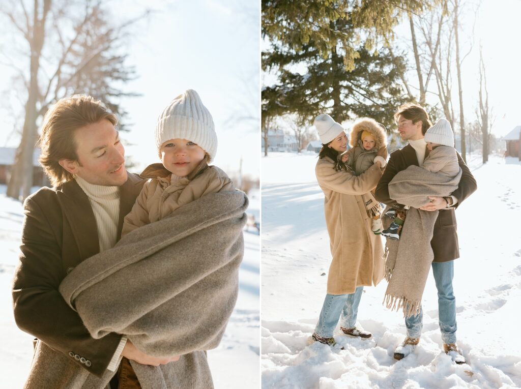 Winter snowy family photos in Lombard Illinois