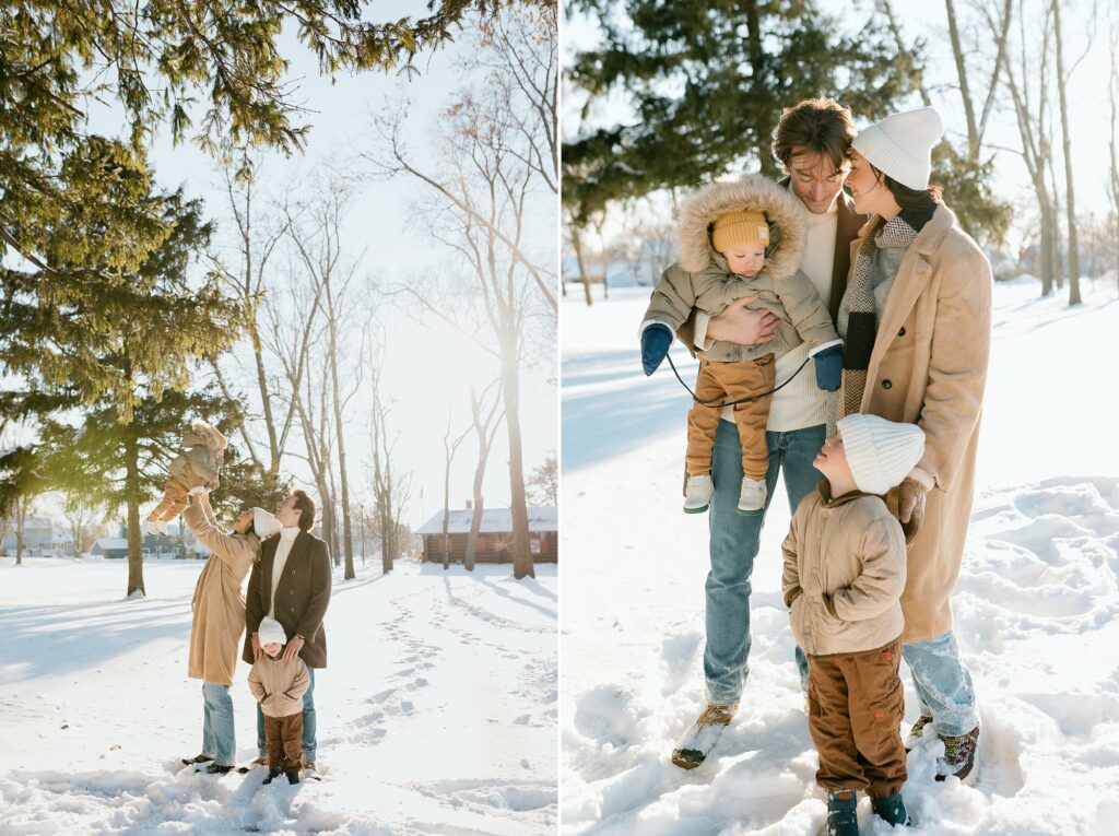 Winter snowy family photos in Lombard Illinois